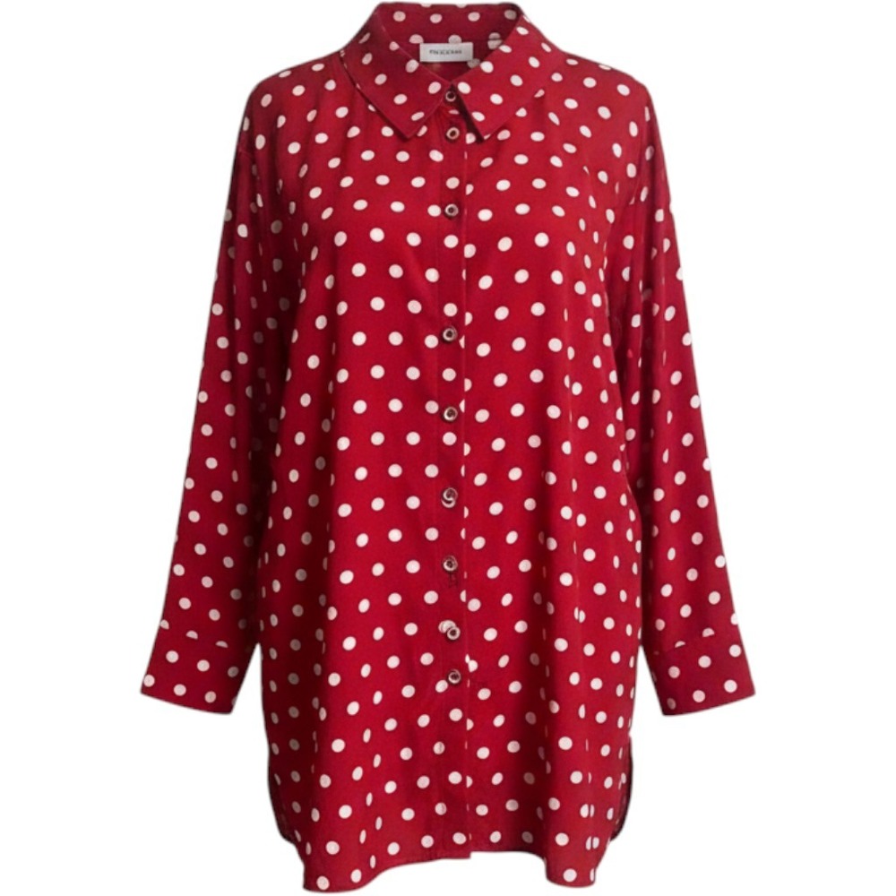 Susan Graver Liquid Knit Red Polka Dot Button Up Tunic Women's 3X